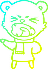 cold gradient line drawing of a angry cartoon bear