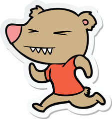 sticker of a angry bear cartoon running