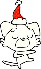 hand drawn comic book style illustration of a dog wearing santa hat