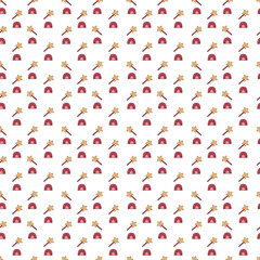 Seamless pattern with magic wands and stars. Cartoon flat color vector illustration.