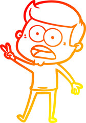 warm gradient line drawing of a cartoon shocked man