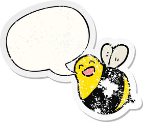 cartoon bee with speech bubble distressed distressed old sticker
