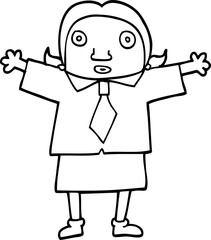 line drawing cartoon school girl