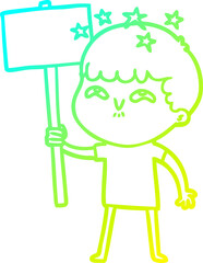 cold gradient line drawing of a cartoon amazed boy