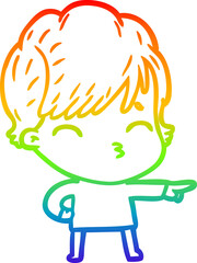 rainbow gradient line drawing of a cartoon woman thinking