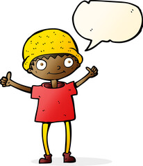 cartoon boy with positive attitude with speech bubble