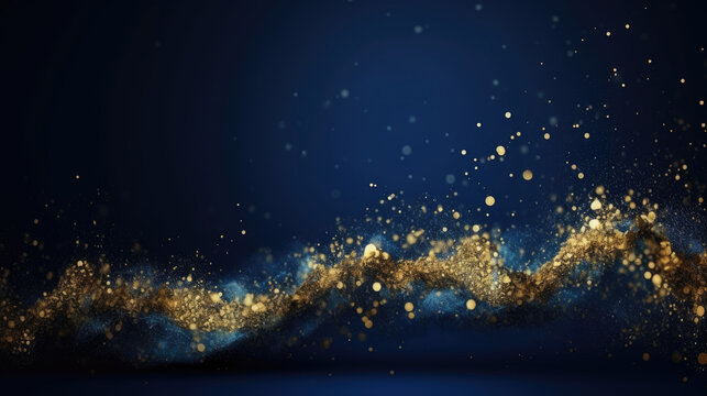Hintergrund, blau, gold, Partikel in Bewegung