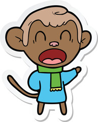 sticker of a shouting cartoon monkey wearing scarf