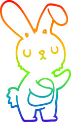 rainbow gradient line drawing of a cute cartoon rabbit