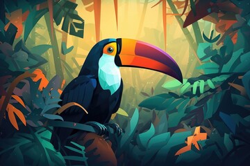 Tropical Toucan Illustration, Vivid, Colorful, Exotic
