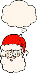 cartoon santa claus with thought bubble in comic book style