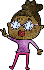 cartoon woman making peace sign