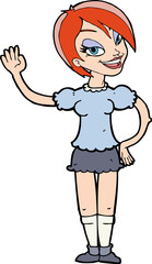 cartoon waving woman