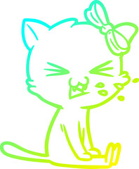 cold gradient line drawing of a cartoon cat