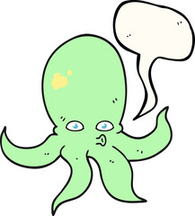 freehand drawn speech bubble cartoon octopus