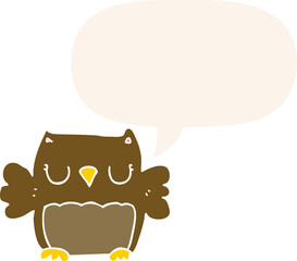 cute cartoon owl with speech bubble in retro style