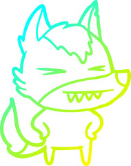 cold gradient line drawing of a angry wolf cartoon