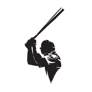 recommend clip art: Baseball player logo, baseball batter, isolated vector silhouette, ink drawing. Rear view