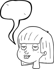freehand drawn speech bubble cartoon female face