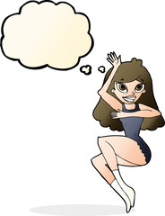 cartoon woman in lingerie with thought bubble