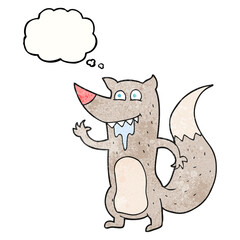 freehand drawn thought bubble textured cartoon hungry wolf