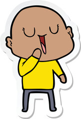 sticker of a happy cartoon bald man