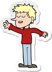 sticker of a cartoon happy man reaching