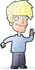 cartoon man giving peace sign