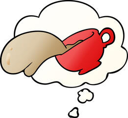 cartoon coffee cup with thought bubble in smooth gradient style