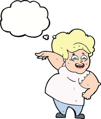cartoon overweight woman with thought bubble