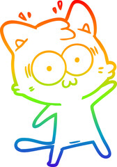 rainbow gradient line drawing of a cartoon surprised cat