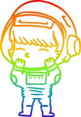 rainbow gradient line drawing of a cartoon curious astronaut