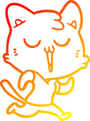 warm gradient line drawing of a cartoon cat singing