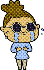 cartoon crying woman wearing dark glasses