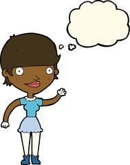 cartoon woman with idea with thought bubble