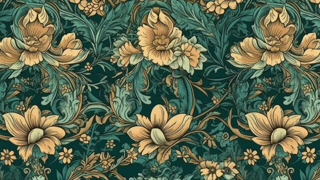 Vintage Victorian Wallpaper in 3D: Floral Wall Print Looping Animation