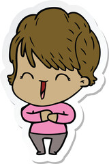 sticker of a cartoon laughing woman