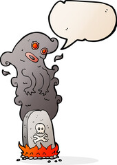 cartoon haunted grave with speech bubble