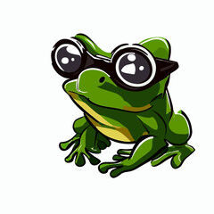 Cute little green frog with glasses, vector art