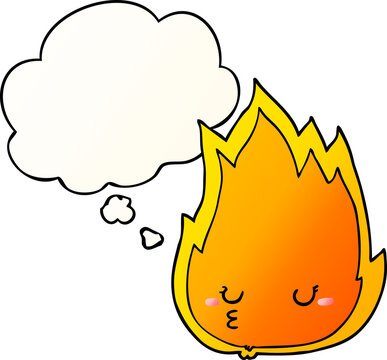 cute cartoon fire with thought bubble in smooth gradient style