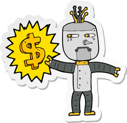 sticker of a cartoon robot with money symbol