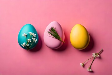 Easter Elegance: Gypsophila and Pastel Eggs on a Pink Background