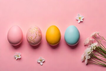 Celebrating Easter: Top-View of Colorful Eggs on a Pink Background