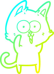 cold gradient line drawing of a funny cartoon cat
