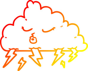 warm gradient line drawing of a cartoon thundercloud
