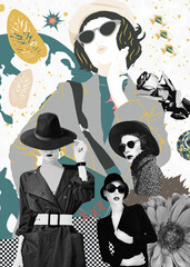 Contemporary digital collage art. Retro lady. Fashion, vintage shop concept.