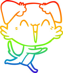 rainbow gradient line drawing of a happy little dog cartoon