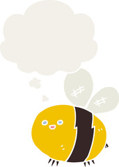 cartoon bee with thought bubble in retro style