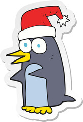 sticker of a cartoon christmas penguin