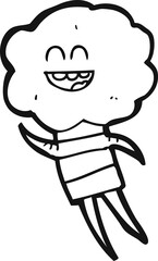 freehand drawn black and white cartoon cute cloud head creature